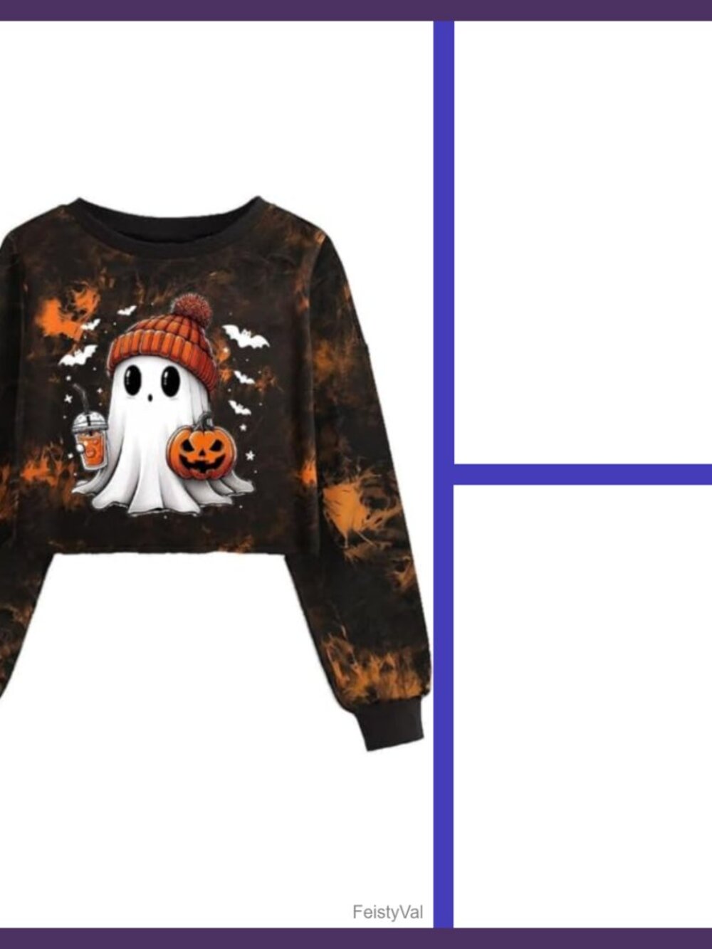 Halloween Ghost Crop Sweatshirt Lantern Sleeve Pullover